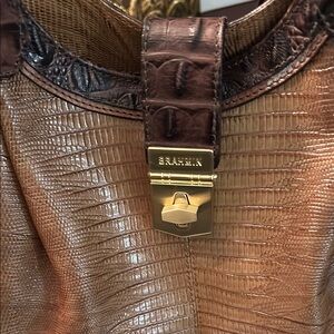 Brahmin Brown and Gold Textured Handbag